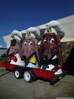 Three Doggie Diner Heads are parked on Treasure Island